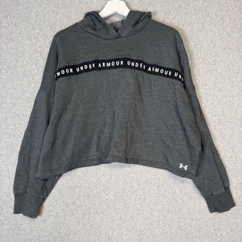Under Armour Women's Large Grey Loose Cropped Pullover Sweater Sweatshirt Hoodie